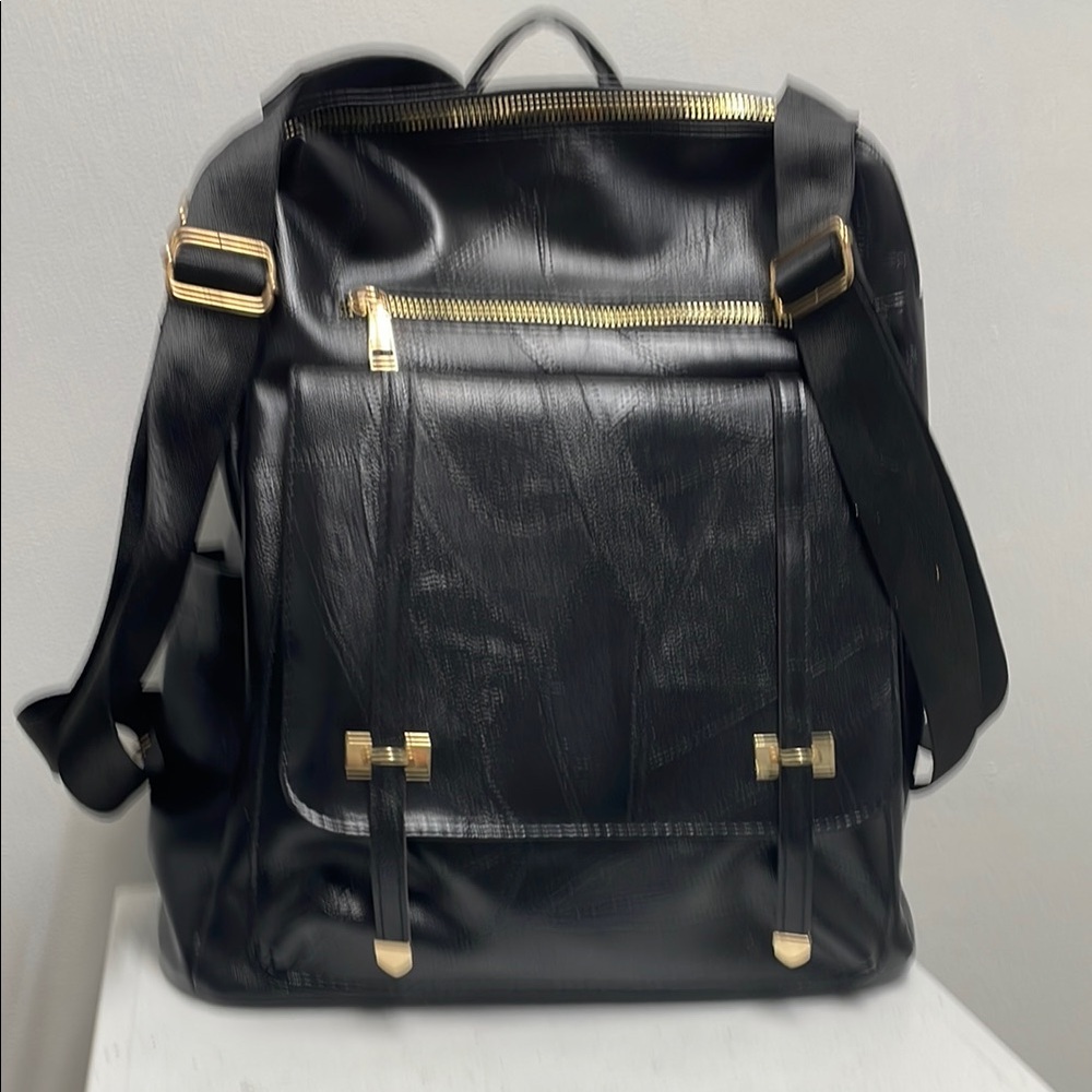 Black Faux Leather Backpack
